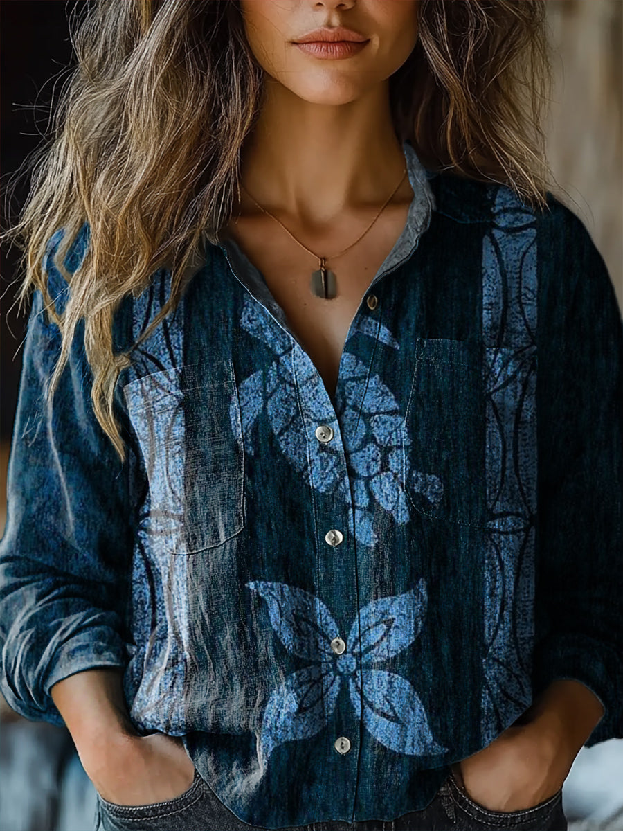 Women's Turtle Pattern Art Print Casual Long Sleeve Comfortable Cotton