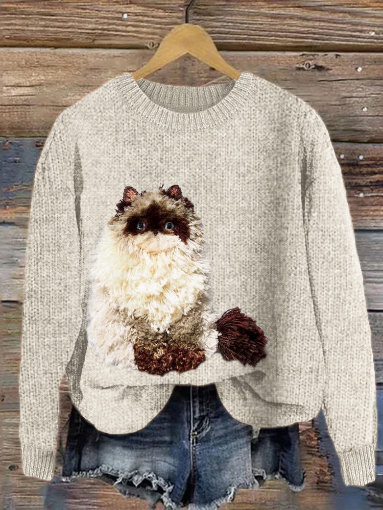 Fuzzy Ragdoll Cat Fringe Knit Cozy Sweater elevenforest