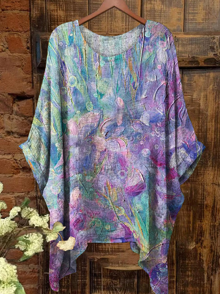 Women's Retro Flowers Print Short Sleeve Top artswardrobe