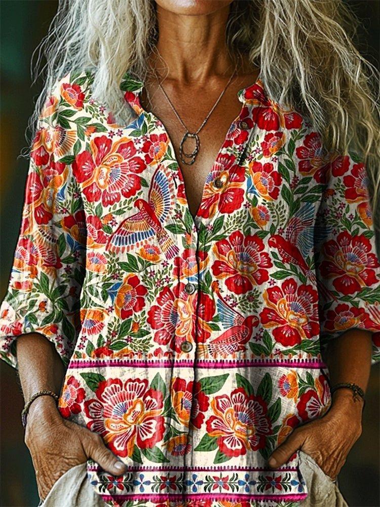 Women's Ethnic Flower Bird Bird Tattoo Pattern Art Print Casual Cotton