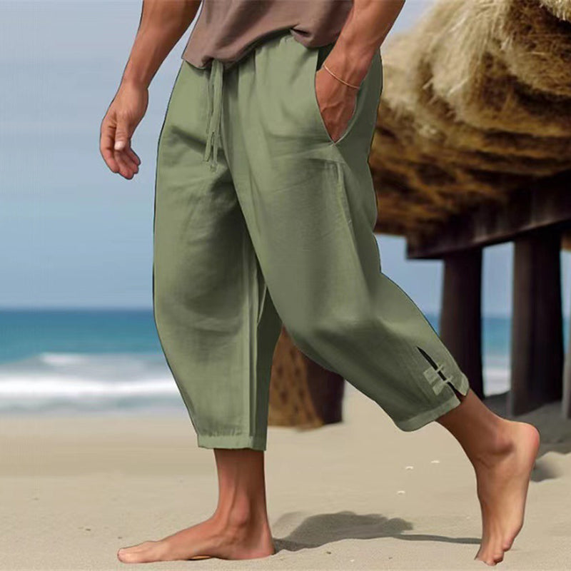 Men's Solid Color Pocket Casual Linen Pants artswardrobe