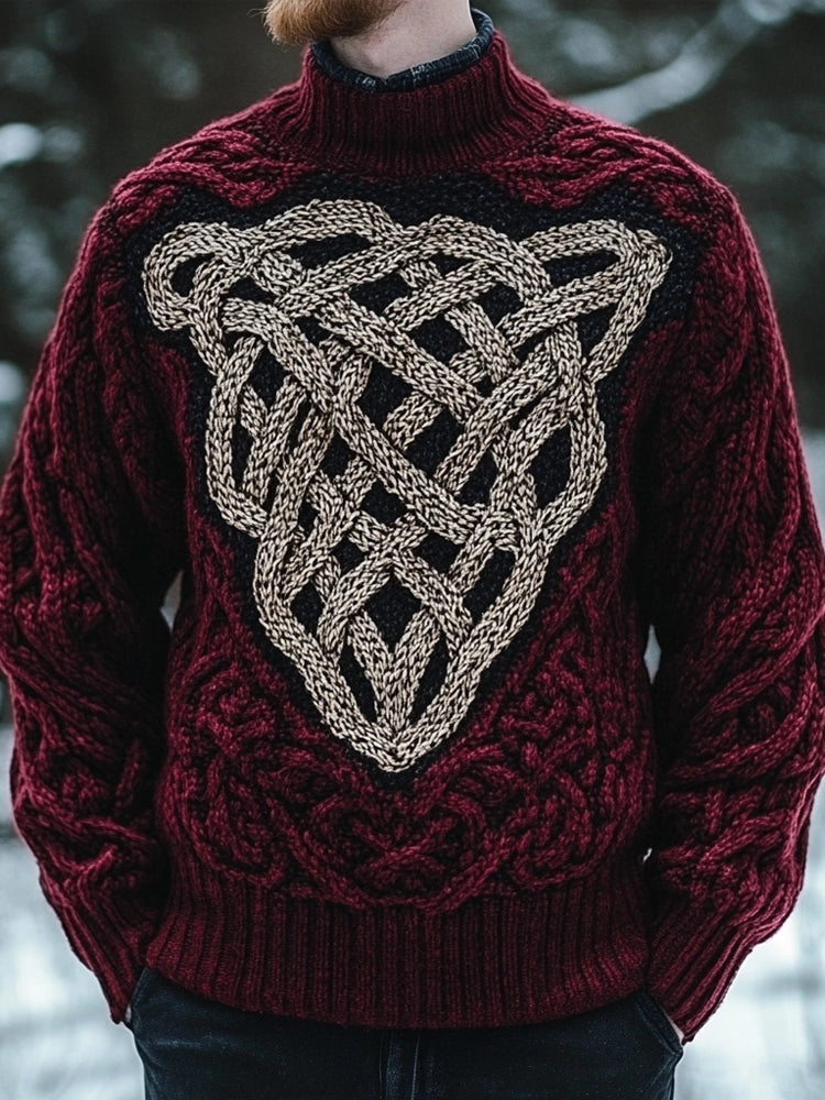Men's Retro Celtic Knot Knitted Crew Neck Cozy Sweater artswardrobe