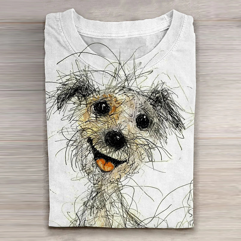 Comstylish Cute Dog Art Print Casaul T-Shirt