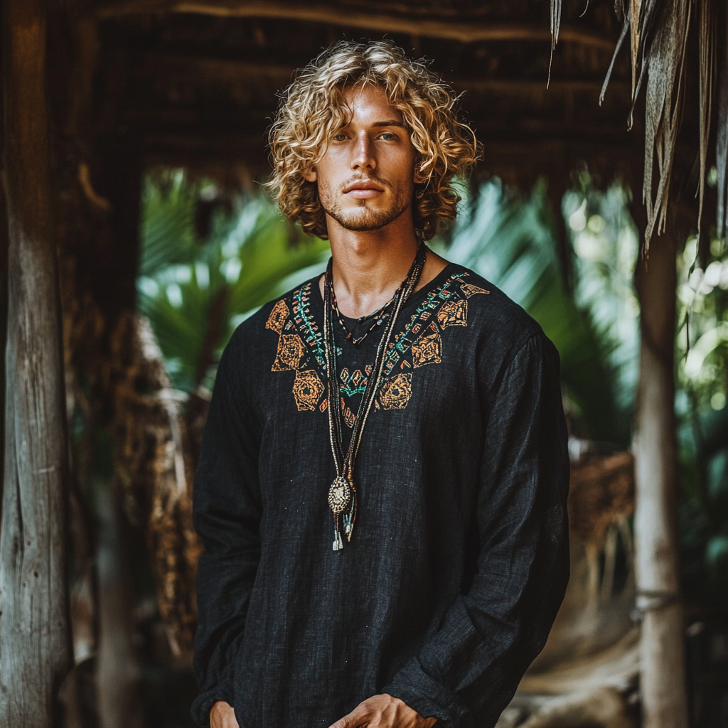 Men's Bohemian Linen T-shirt artswardrobe