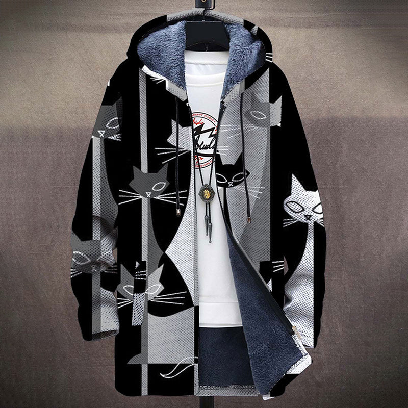 Abstract Cat Plush Thick Long-Sleeved Sweater Cardigan Coat elevenforest