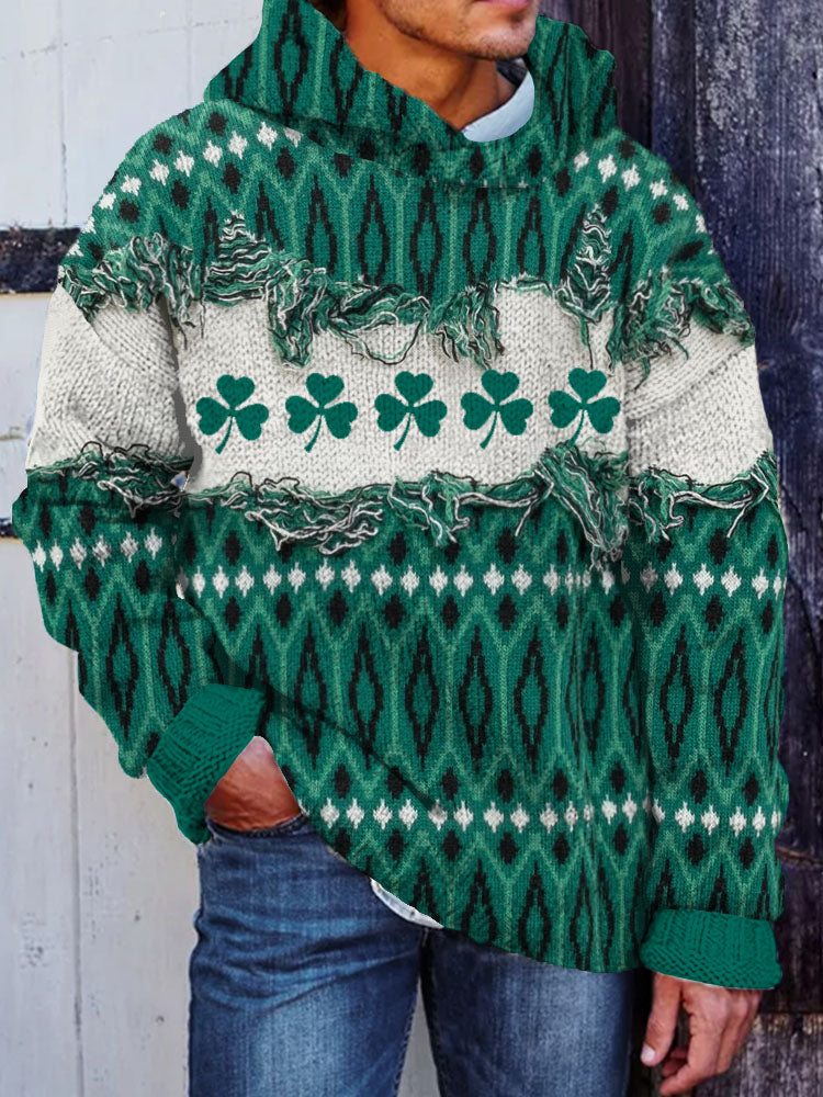 Men's St. Patrick's Day Clover Vintage Cozy Hooded Sweater elevenforest