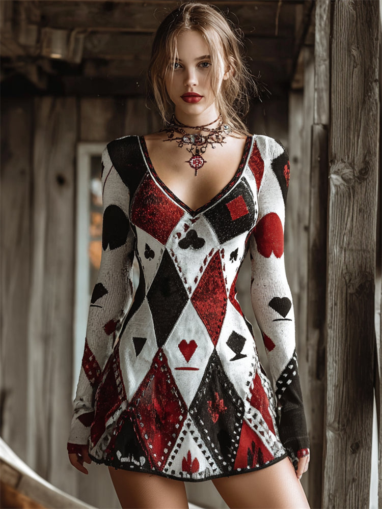 Halloween Clunt Pokers Diamond Pattern Comfy Sweater Dress artswardrobe