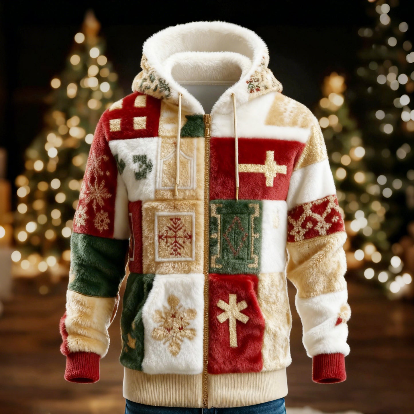 Comstylish Men's Christmas Faith Flannel Color Block Hoodie