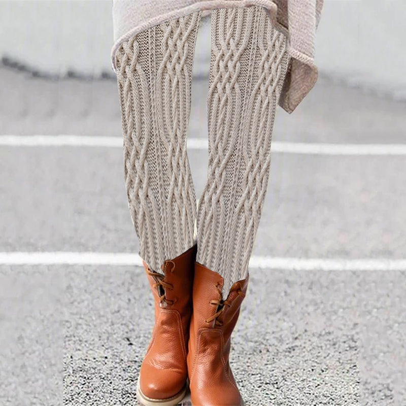 Vintage Geometry Aran Cable Knit Pattern Comfy Leggings artswardrobe