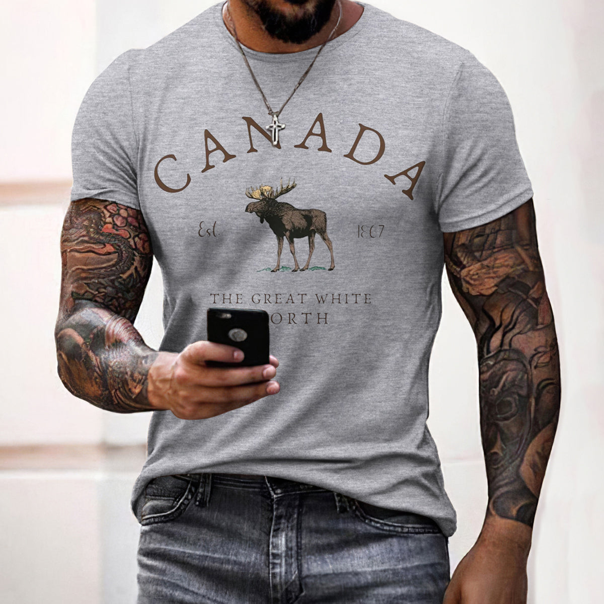 Canada 1867 Great White North Moose Print T-shirt elevenforest