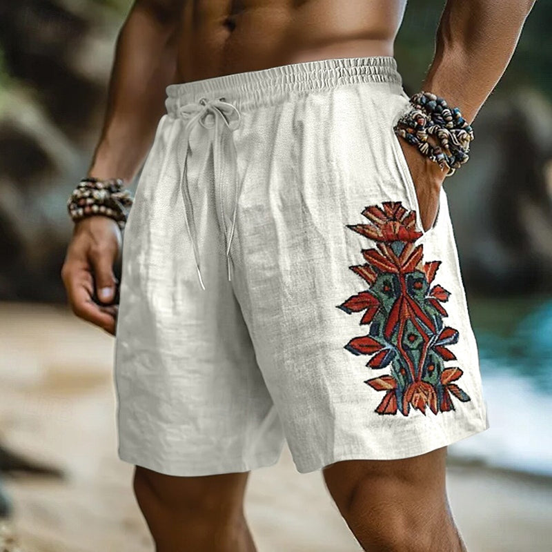 Vintage Vacation Bohemian Linen Ethnic Casual Shorts artswardrobe