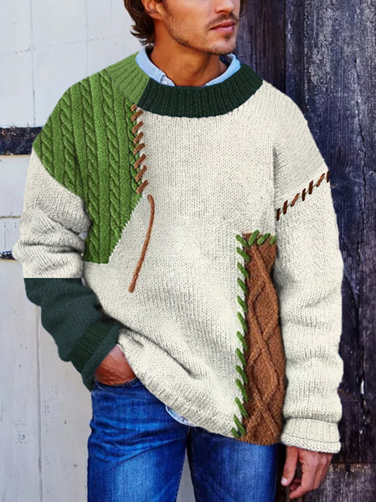 Vegan Mock Minimalist Pullover Patchwork Warmth Knitted Jacquard Unisex Sweater elevenforest