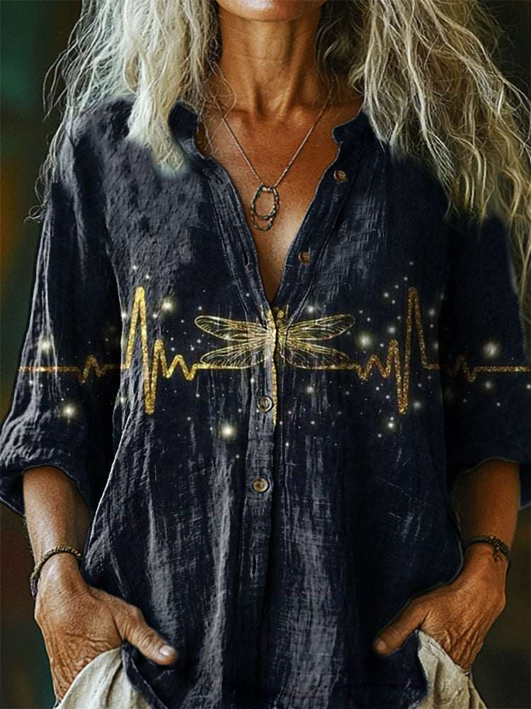 Women's Dragonfly Embellished Pattern Art Print Linen Cotton Casual Sh