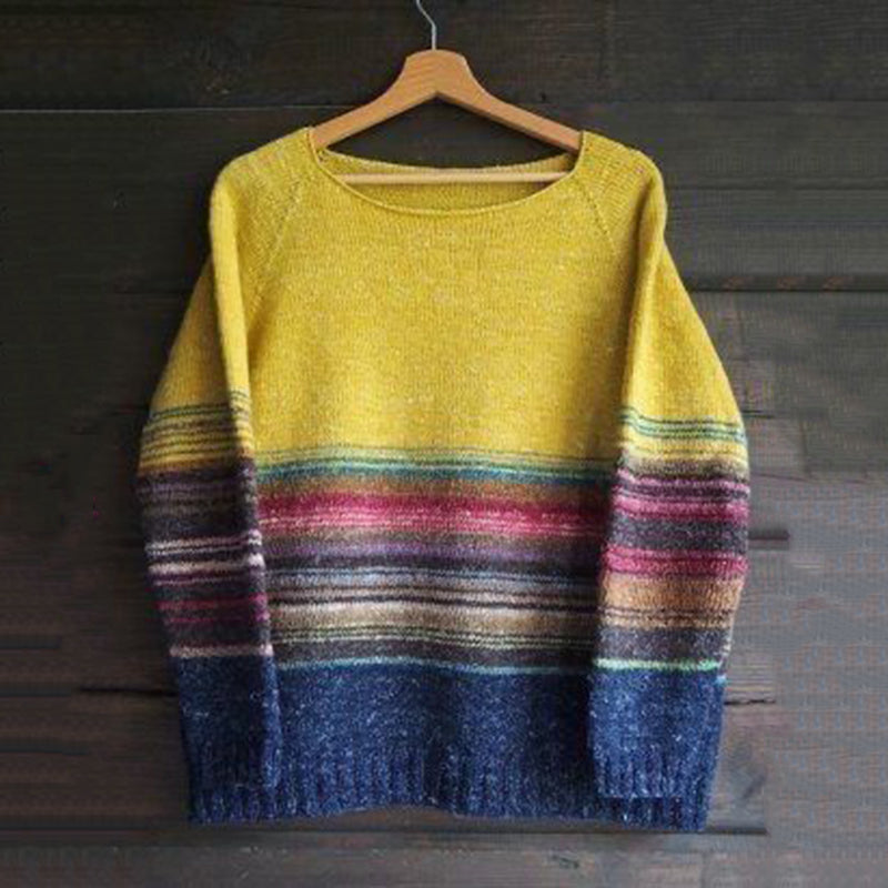 Vintage Rainbow Icelandic Knit Jacquard Warmth Crew Neck Sweater Unisex elevenforest