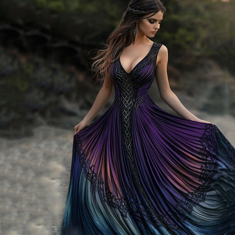 Vintage Viking Pattern Gradient Casual Tank Dress artswardrobe