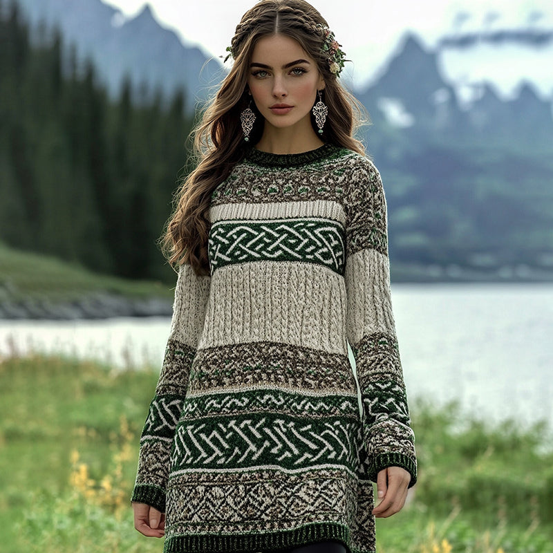 Women's Irish Celtic Knotted Contrast Sweater Dress artswardrobe