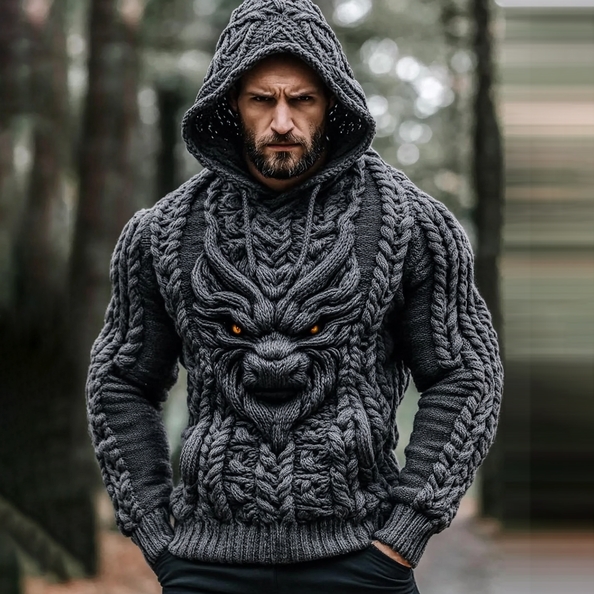 Men's Dragon Viking Celtic Chunky Cozy Hooded Sweater artswardrobe