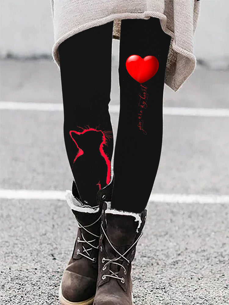 You Are My Heart Cat Casual Leggings elevenforest