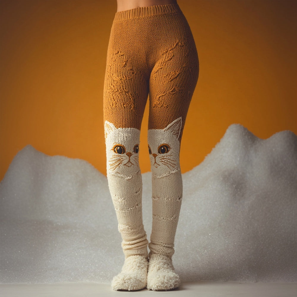 Lovely Cats Inspired Jacquard Cozy Knit Leggings elevenforest