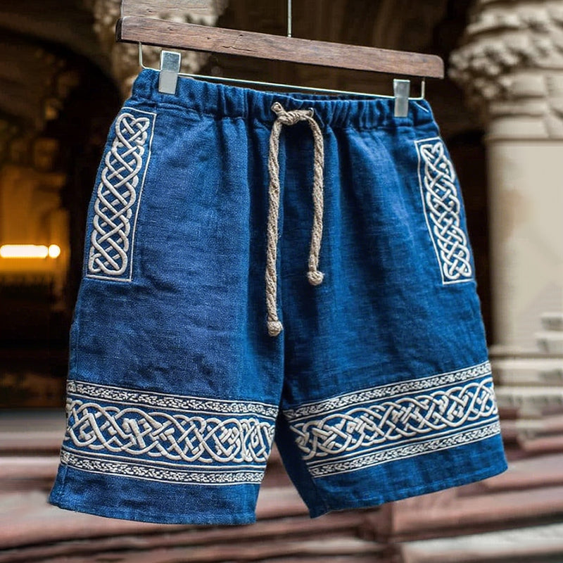 Vintage Viking-inspired Retro Totem Casual Linen Shorts artswardrobe