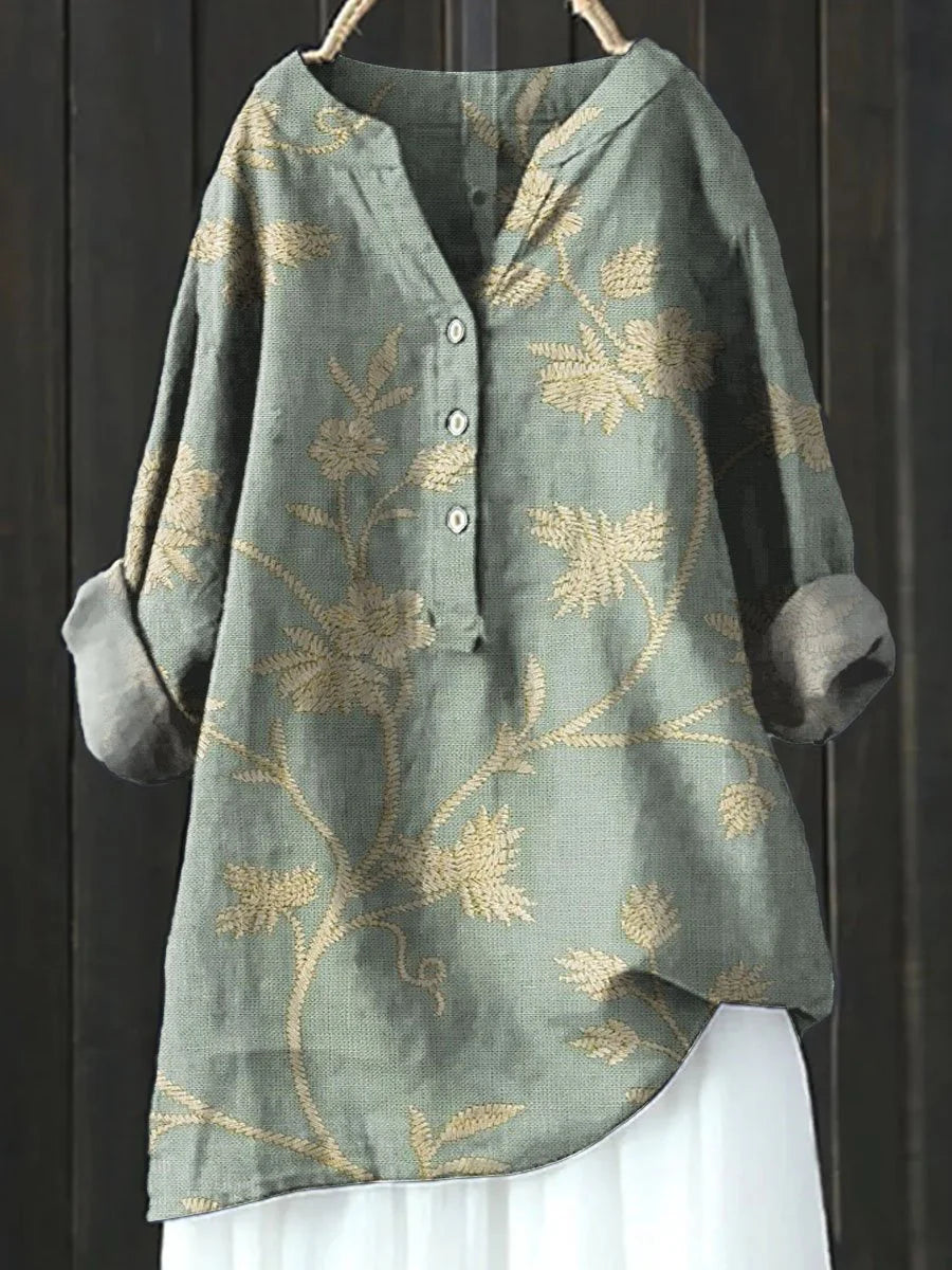 Women's Vintage Floral Art Print Casual Shirt