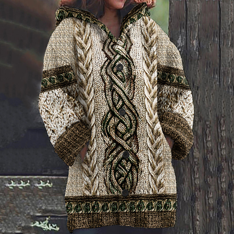 Women's Irish Celtic Knot Jacquard Button Up Cardigan Sweater artswardrobe