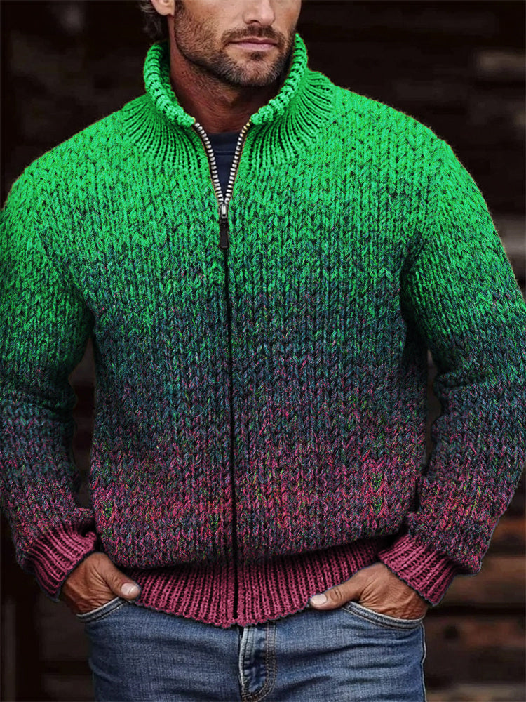 Men's Gradiant Art Crochet Cozy Full Zip Cardigan artswardrobe