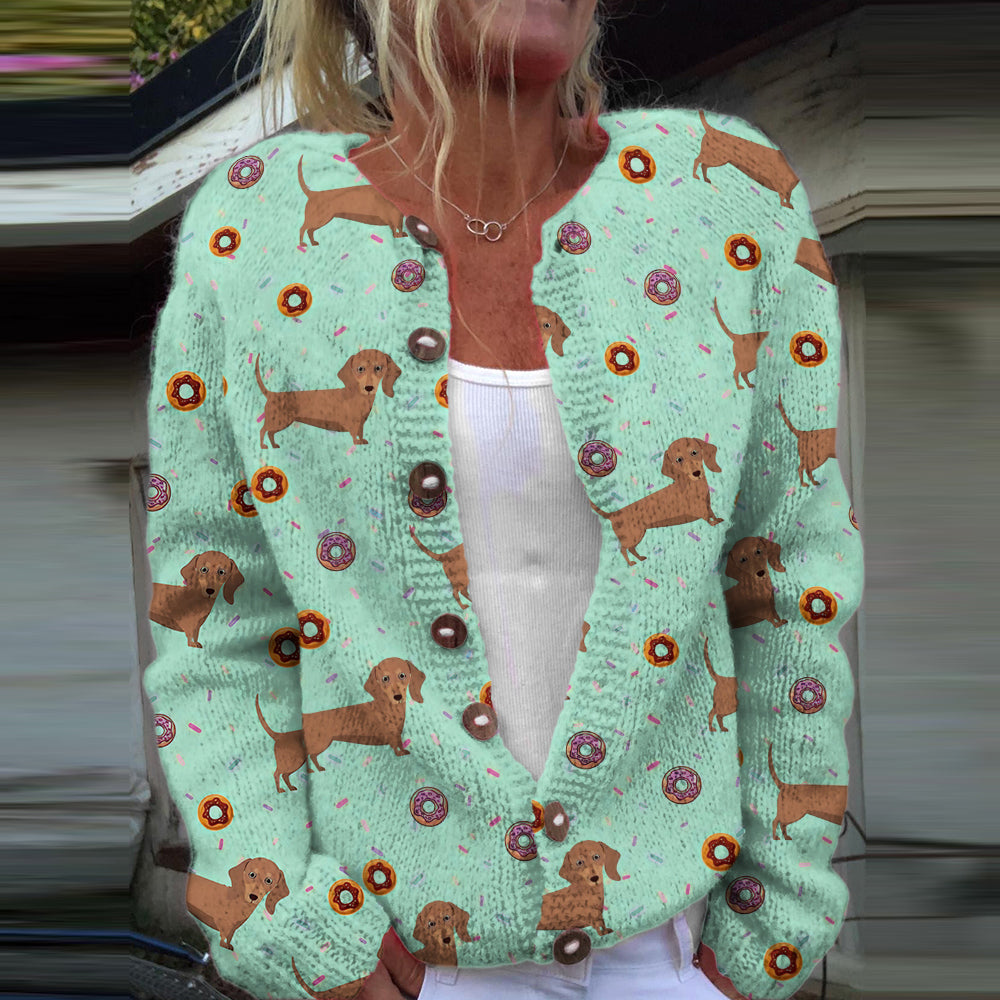 Comstylish Cute Dachshund Print Knitted Cardigan