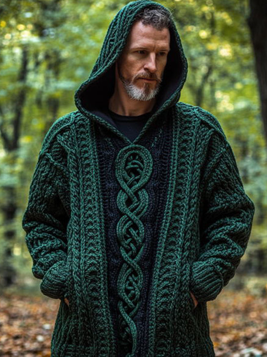 Men's Vintage Celtic Knot Chunky Knit Hooded Sweater elevenforest