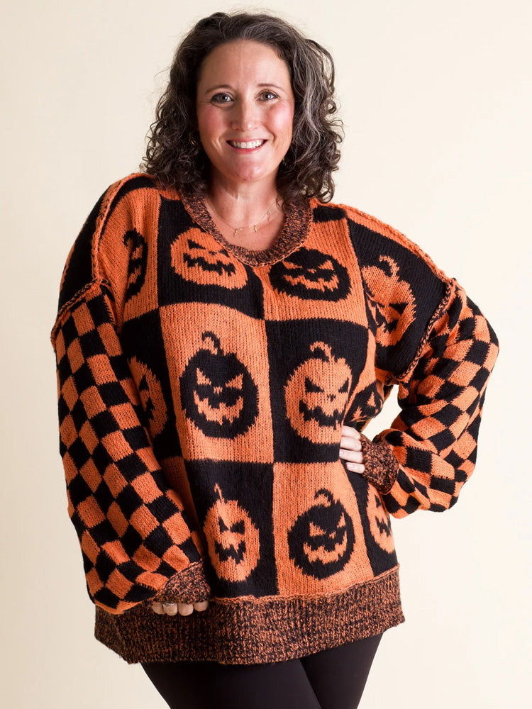 Spooky Season Checkered Sweater artswardrobe