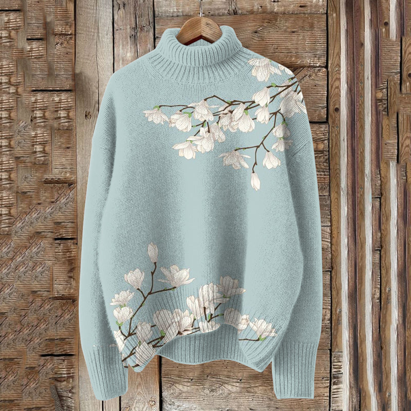 Vintage Magnolia Art Knit Turtleneck Pullover Sweater artswardrobe