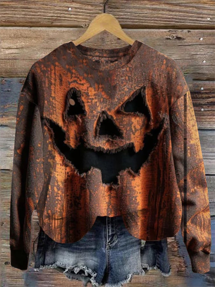 Women's Halloween Pumpkin Face Sweatshirt artswardrobe
