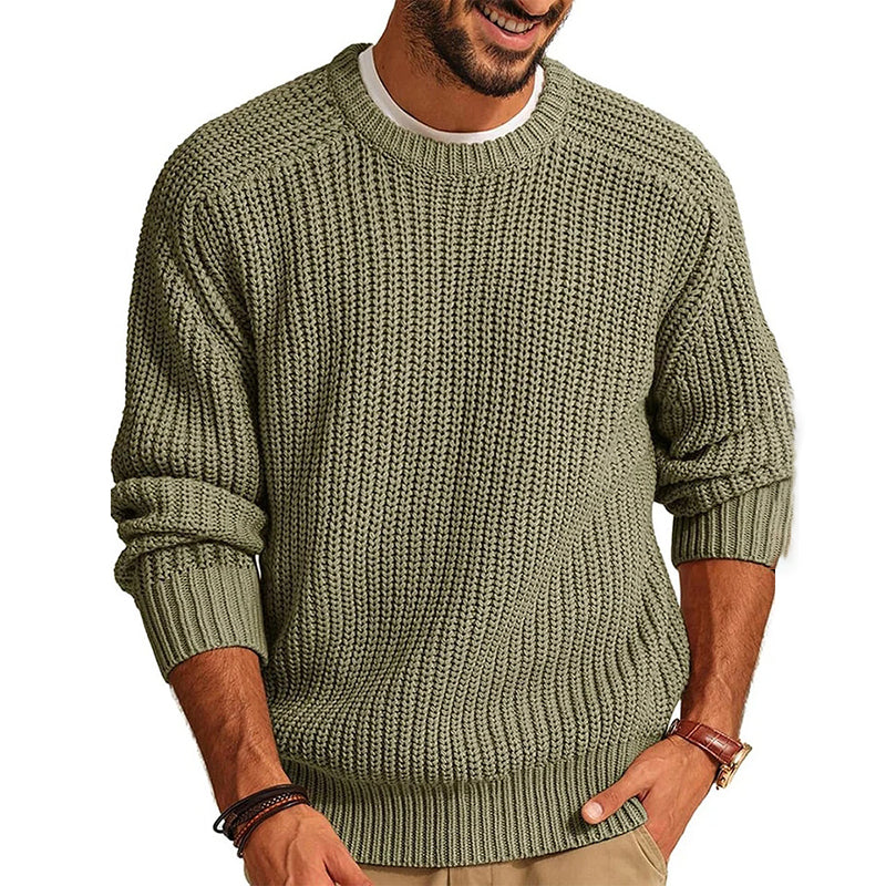 Men's Solid Color Long-sleeved Crew Neck Casual Sweater artswardrobe