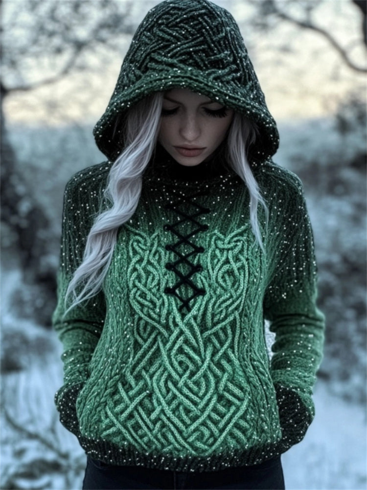 Snow Glitter Gradient Vintage Celtic Hooded Sweater artswardrobe