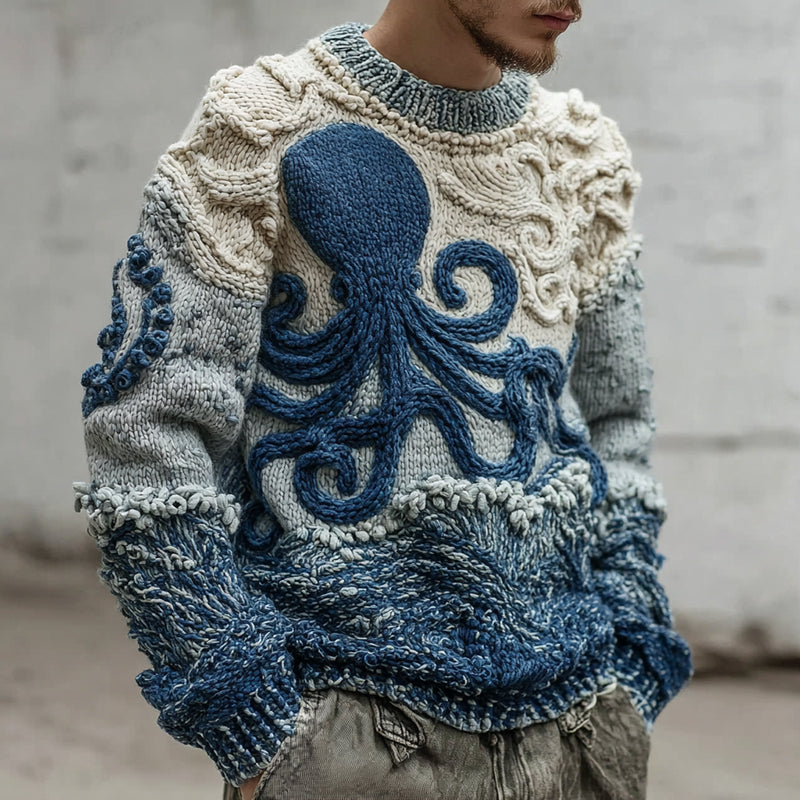 Men's Japanese Octopus Art Cozy Knit Pullover Sweater elevenforest