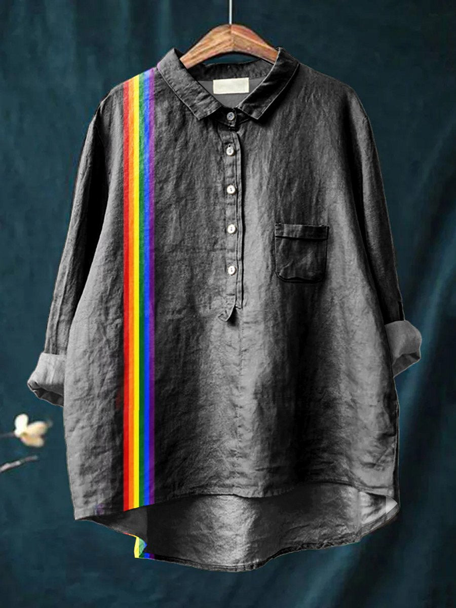 Women's Rainbow Art Print Casual Cotton And Linen Shirt
