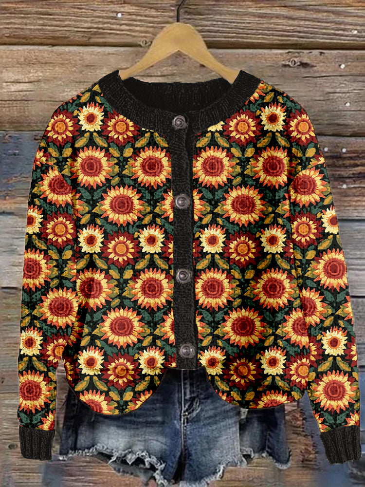 Vintage Fall Floral Pattern Cozy Knit Cardigan elevenforest