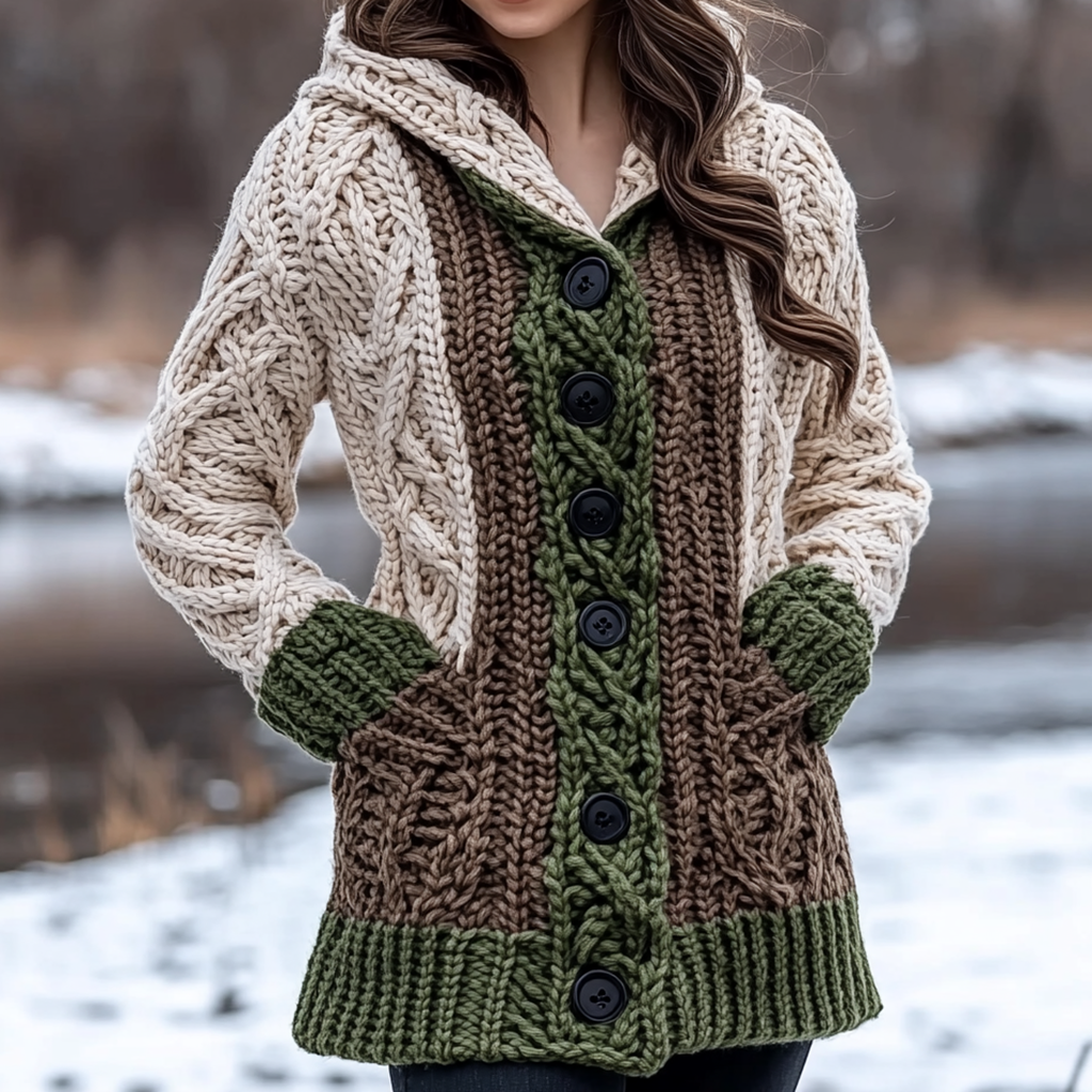 Women's Irish Celtic Knot Jacquard Contrast Hooded Sweater artswardrobe