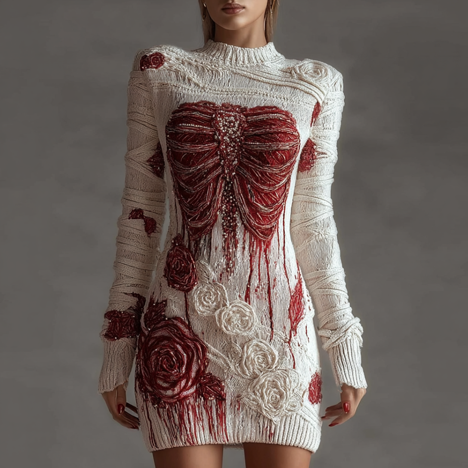 Ladies' Halloween Line Art Dark Style Knit Sweater Dress artswardrobe