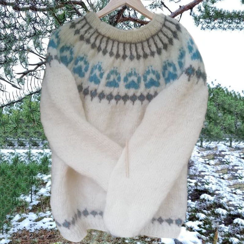 Unisex Vintage Icelandic Pow Knit Jacquard Warmth Crew Neck Sweater elevenforest