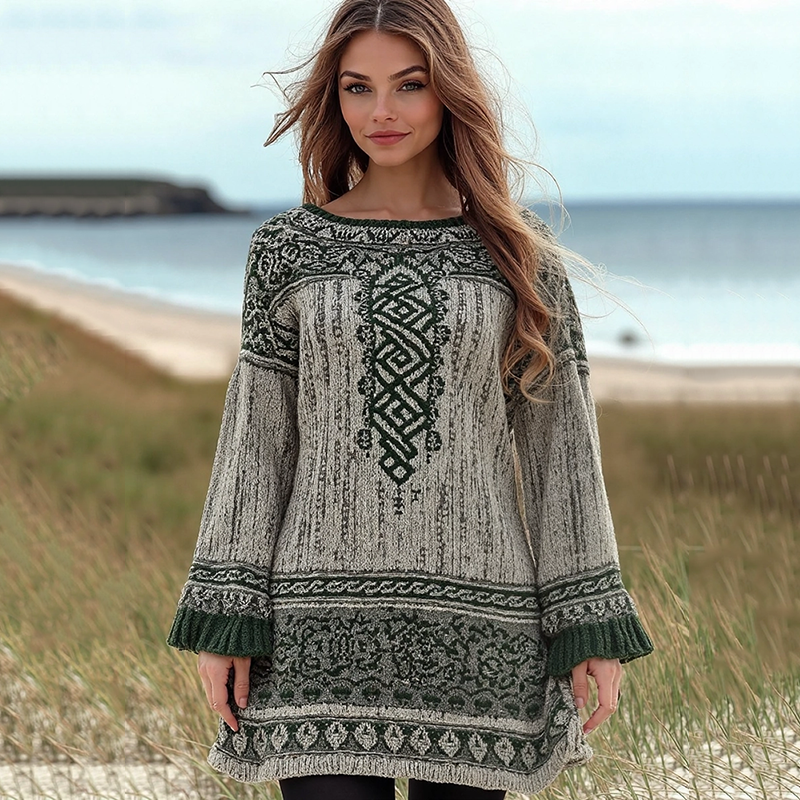 Ethnic Pattern Cozy Pullover Sweater Dress artswardrobe