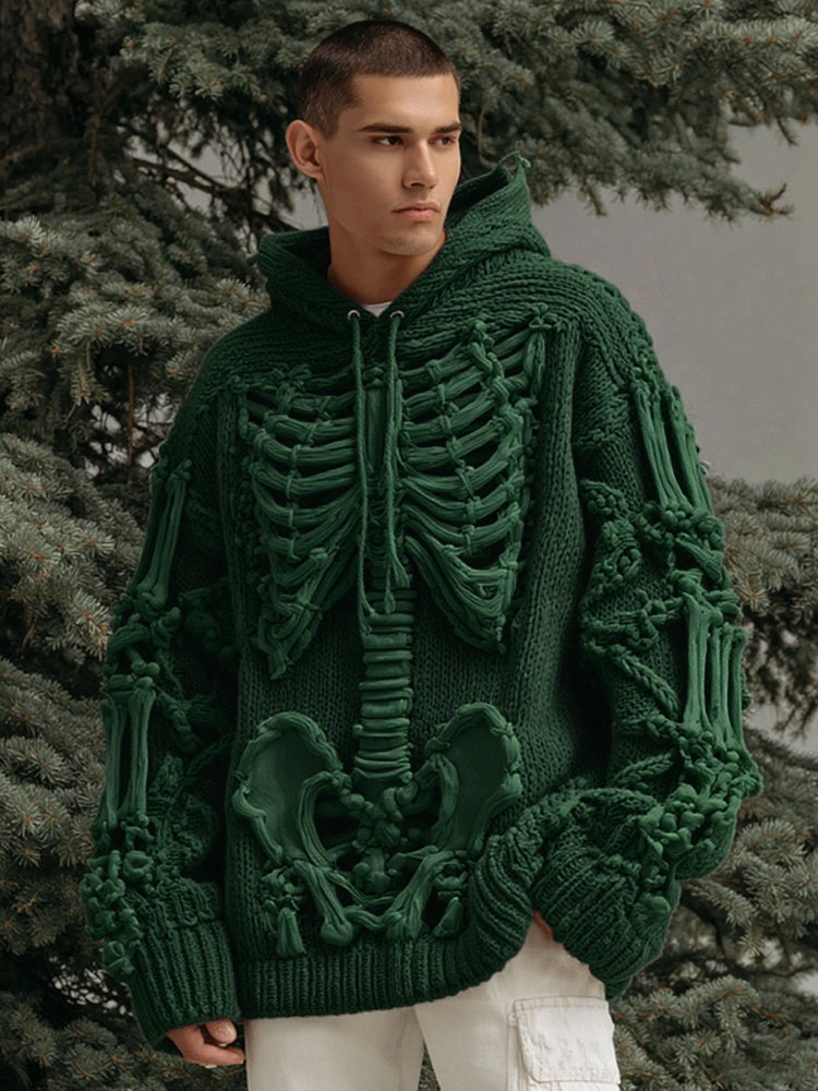 Men's Halloween Skeleton Art Knit Hooded Sweater artswardrobe