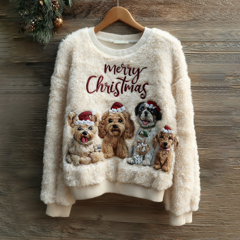 Comstylish Cute And Fun Puppy Pattern Warm Crew Neck Sweater