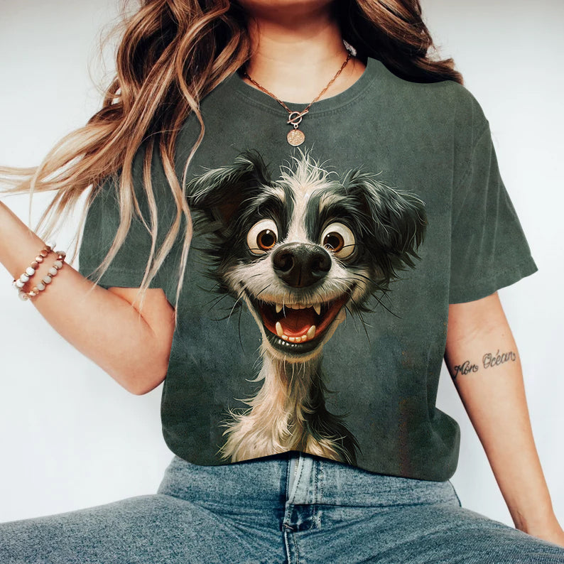 Comstylish Funny Dog Face Art Causal Short Sleeve T-Shirt