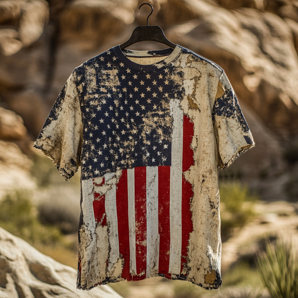 Men's American Independence Day Flag Art Vintage Linen T-shirt artswardrobe