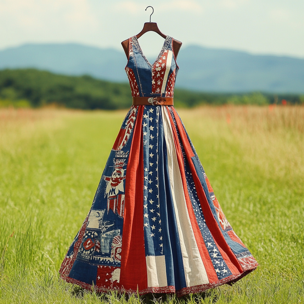 Women's Retro Independence Day Totem Design Sleeveless Dress artswardrobe