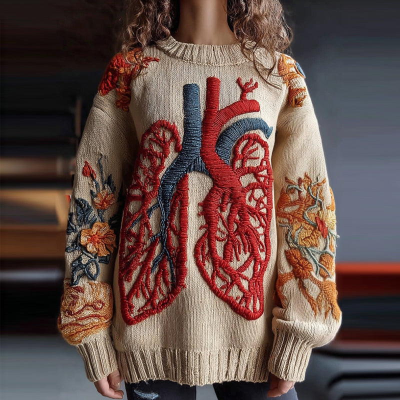 Vintage Halloween Human Heart Art Chunky Knitted Sweater artswardrobe