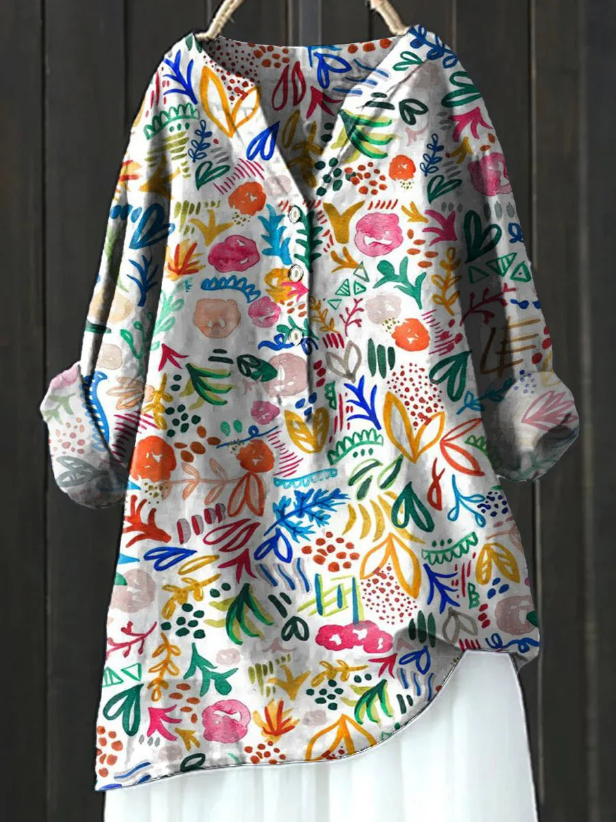 Women's Vintage Lovely Floral Art Print Casual Shirt