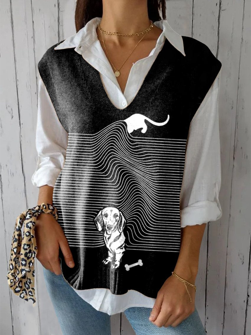 Women's Funny Dog Art Print Versatile Knitted Vest