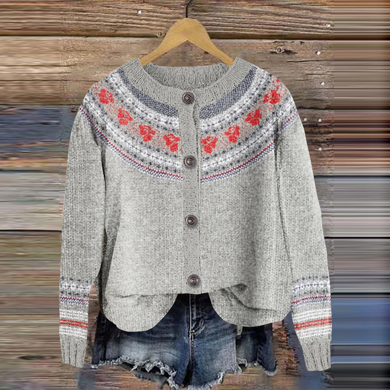 Women's Vintage Icelandic Floral Pattern Sweater elevenforest